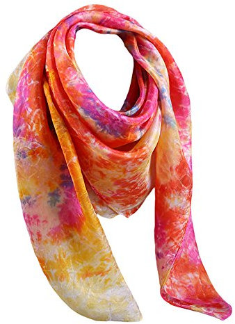 Rubruan Damen Seidentuch Halstuch Seidenschal – Chinesische Luxuriöse 100% Echte Maulbeerseide Naturfaser Handarbeit Färbung Tie-Dye Batik Vierecktuch Kopftuch – 90 x 90 cm (Orange&Gelb)
