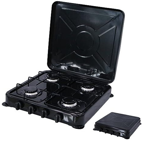 Melko Hornillo de gas para camping, 4 fuegos, placa de gas, para camping, exterior, estufa de gas de metal