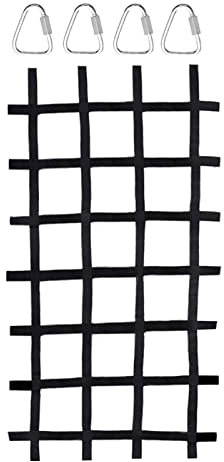 Pomurom Kletternetz für Kinder Outdoor, 46 x 89 Zoll Slackline Kletternetz, Tragbare -Strickleiter, Seilleiter für Ninja Jungle Gyms Hinterhof Spielplatz, Ninja Hindernisparcours Zubehör