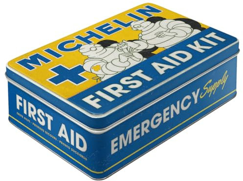 Nostalgic-Art Retro Vorratsdose Flach, 2,5 l, Michelin – First Aid Kit – Geschenk-Idee für Motor-Fans, Original Lizenzprodukt (OLP), Blech-Dose mit Deckel, Vintage Design, Reifen-Deko
