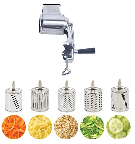 Cortador de verduras manual de acero inoxidable, cortador de verduras, rallador giratorio, 5 tambores, rallador de tambor, corte más rápido y fácil