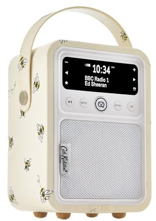 Cath Kidston Portable DAB Radio Alarm Clock - VQ Monty Digital FM Radio with Bluetooth - Rechargeable Radio with Bluetooth Speaker - Dual Alarm DAB+ Radio Bedside with 60 Presets - Bees