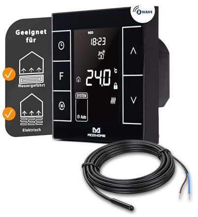 MCO Home Z-Wave rumstermostat MH7H-EH för golvvärme och infraröd uppvärmning/Z-Wave Smarthome kompatibel svart