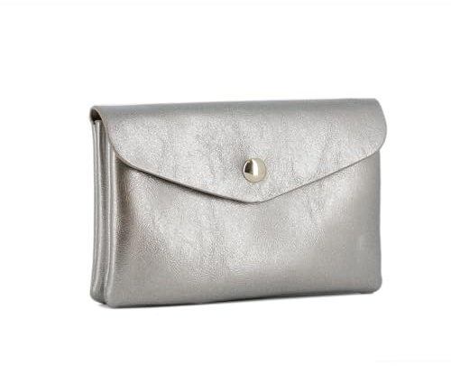 flora & co - Porte-Monnaie Et Cartes en Similicuir Irisé Brillant - Portefeuille Pochette Format Mi-Longue À Magnétique - Pratique Léger - Taupe Clair