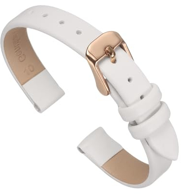 sourcing map White Genuine Leather Band 12mm Width, Flat Thin Elegant Leather Watch Strap Rose Gold Buckle for Men and Women