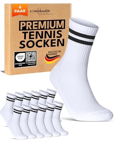sockenkauf24 Calze Sportive Uomo Calzini Tennis 6 Paia Spugna Rinforzati Crew Socks 70107T (Bianco Strisce 43-46)