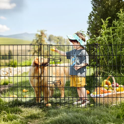 Thealyn Gartenzaun, 81 cm H x 71 cm B 4 Paneele + 1 Tor, rostfreies Metall, für Hunde, Haustiere, Tierbarriere, Gartenzaun, Bordüre für Hof, Terrasse, Blumenbeet
