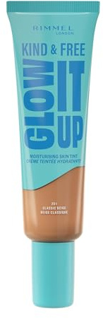 Rimmel London Kind & Free GLOW IT UP Moisturizing Foundation, 201, Classic Beige, Beruhigt empfindliche Haut, Gesund und strahlender Teint, Spendet Feuchtigkeit für den ganzen Tag, 30 ml