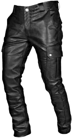 JEShifangjiusu Pantalon Gothique en Cuir pour Hommes Pantalon Taille Moyenne à Jambe Droite en Simili-Cuir avec Poches
