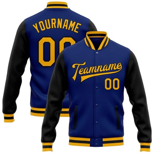 Generisch Personalisierte Baseballjacke Herren Baseball Jacke Oversize Bomberjacken College Jacke Langarm Baseballjacken Teenager Individuelle Namen Nummer Teamnamen (1-Dark Blue)