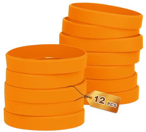 HONTIUS 12PCS Silicone Wristbands, Rubber Wristbands Blank Bulk Wrist Bands Universal Wristband Set for Sport Suitable Men Women Orange