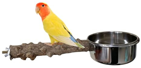 Kustimantu Perche pour Perroquet avec gobelet d'alimentation, Perche en Bois pour Cage à Oiseaux, Cage à Oiseaux en Bois avec Bol | Structure Stable Accessoires pour Animaux de Compagnie