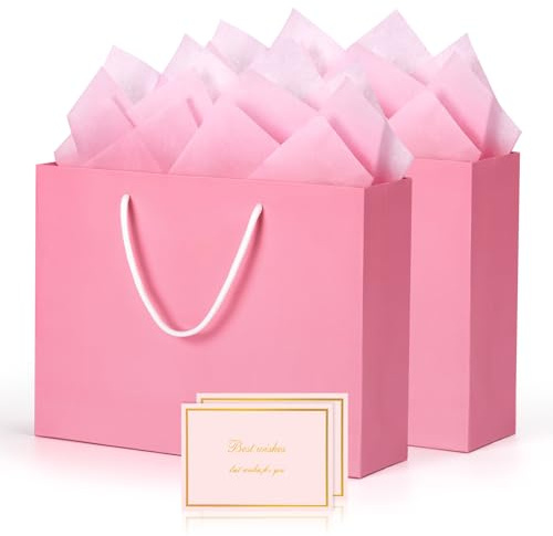 BBLIKE Bolsas de regalo de cumpleaños para mujer, 2 bolsas de regalo, 2 tarjetas de felicitación, 4 bolsas de papel rosa Sydney Paper con asa, envoltorio de regalo para regalo, bolsa de regalo de boda