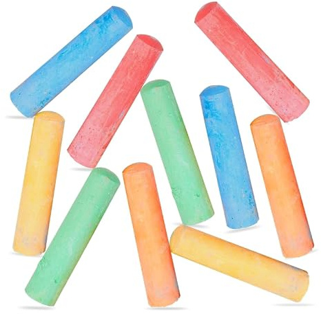 TB1 Products Jumbo Sidewalk Chalks – 10-Pack Washable Multicolor Pavement Chalk for Kids – Safe Outdoor Chalk Set for Playground, Driveway, Blackboard – Easy Grip – Green, Blue, Yellow, Orange, Red