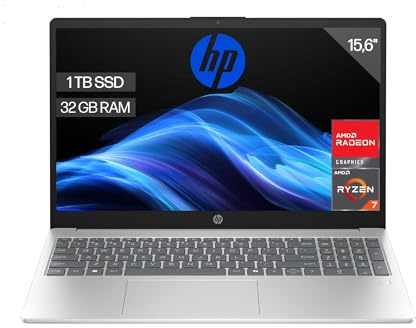HP 15-fc0240ns - Ordenador portátil de 15.6 FHD (AMD Ryzen 7-7730U, 32 GB RAM, 1TB SSD, AMD Radeon Graphics, Sin Sistema operativo) Plata - Teclado QWERTY Español