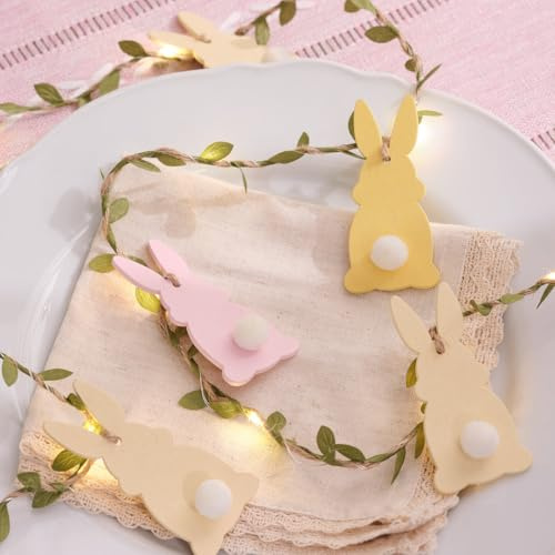Lights4fun Guirnalda de conejo de Pascua con 20 micro LED y follaje sintético