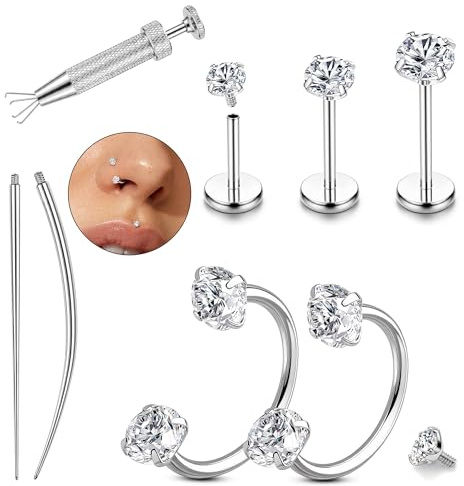 LOLIAS 16/18G Piercing Nez Anneau Fer à Cheval Piercing Oreille Piercing Tragus Acier Inoxydable Piercing Labret Levre Avec Piercing Cône Et Grabber Outil