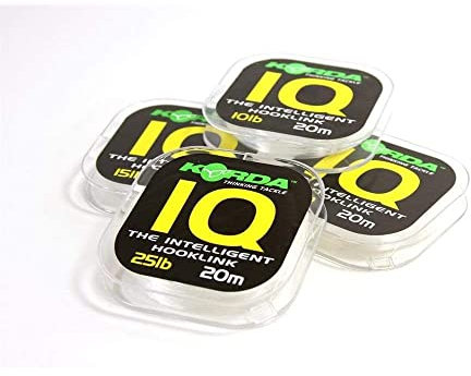 Korda IQ Fluorocarbon Hooklink, 15lb 20m, Fluorocarbon, Great for Booms, Stiff, Virtually Invisible in Water