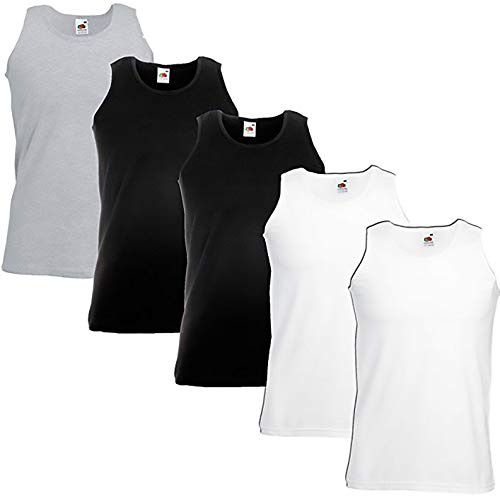 Fruit of the Loom Men's Athletic Vest, Grey, Sleeveless, Tank Top, L, Pack of 5