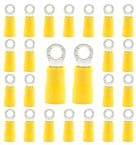 CEEYSEE 50 Pezzi Anello Capocorda Elettrico Terminale Connettori Elettrici Diametro Foro M4 Crimpare Connettori – Per Cavi Da 4,0 – 6,0 mm² (Giallo/YPRY4)