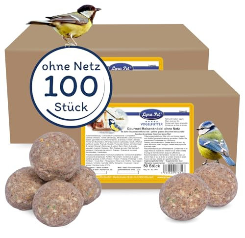 Lyra Pet® | 100 Gourmet Meisenknödel schalenfrei ohne Netz à 80 g | Energiespender für Wildvögel | Fetthaltiges Wildvogelfutter Ohne Schalen | Kraftspendendes Fettfutter | Vogelfutter Ganzjährig
