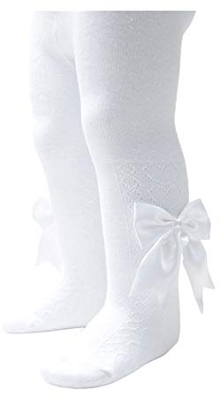 Soft Touch Collants pour bébé fille Motif cœur avec long nœud Style espagnol en multicolore NB à 24 mois T122, blanc, 3-6 mois