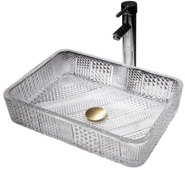 KunMai Lavabo rectangulaire en verre transparent pour salle de bain