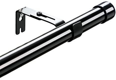 Harrms Svart expanderbar gardinstång, 76–238 cm, justerbar metallstång med fästen och ändstycken för sovrum, vardagsrum
