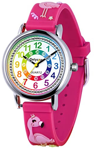 Delycazy Kinderuhr Mädchen, Kinder Armbanduhr lernuhr Analoge kinderuhr Lern Armbanduhr mit Zeitlernübungen, Hochwertigem Quarzwerk