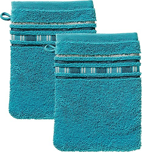 Erwin Müller Waschhandschuh, Waschlappen 2er-Pack - Achern - 500g/m² - schnell trocknend, extra saugstark - Größe 16x21 cm türkis