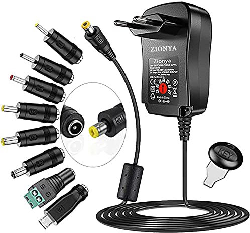 30W Adaptateur Secteur Universel, AC vers DC 3V 4,5V 5V 6V 7,5V 9V 12V 1A 2A, Adaptateur Multi-Tension avec Port USB 5 V 2 A et 8 Prises CC pour l'électronique Domestique, 2500mA Max.