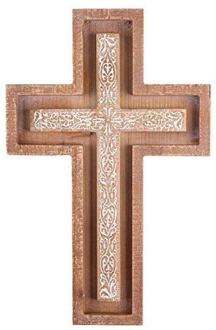 BAYSBAI Cruz de madera, crucifijo colgante de pared, cruz católica, cruces decorativas para la pared, regalo de confirmación de bautizo cristiano