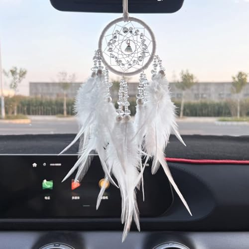 Malicosmile Car Dream Catcher for Rearview Mirror Accessories, Small White Dream Catchers for Car Hanging Ornament for Room Decoration Pendant
