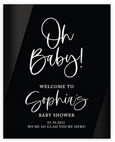 Andaz Press 16x20 Black Acrylic Personalized Baby Shower Welcome Sign, Gender Neutral Large Oh Baby Sign for Easel Stand, Baby Shower Decorations
