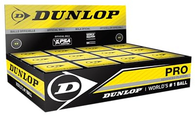 Dunlop Pelotas de Squash Pro Double Yellow Dot, Blanco, Paquete de 12