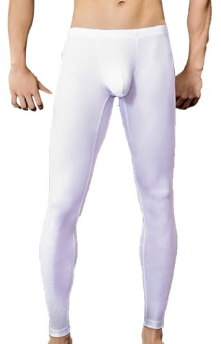 winying Herren Leggings Sport Strumpfhose Exercise Tight Bodybuilding Sport Hose mit Bulge Pouch Unterhosen Unterwäsche Weiß 3XL