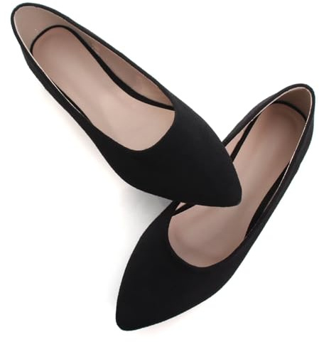 SAILING LU Women's Black Pointed Toe Ballet Flats Suede Dress Shoes for Women Comfortable Dressy Casual Slip On Ballerina Walking Shoes Size 9