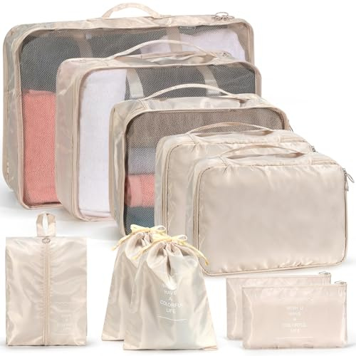 12 kits Organisateur de valise Sacs à vêtements de voyage, Organisateur de valise Packing Cubes et 2 sacs de rangement exfoliants pour le voyage, les voyages d'affaires, la randonnée, le camping