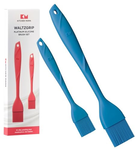 Pennello da pasticceria in silicone platinico WALTZGRIP di Kitchen Mama: Set di 2 pennelli resistenti al calore per cucinare, cuocere, preparare dolci, grigliare, spalmare olio, burro (Blu)
