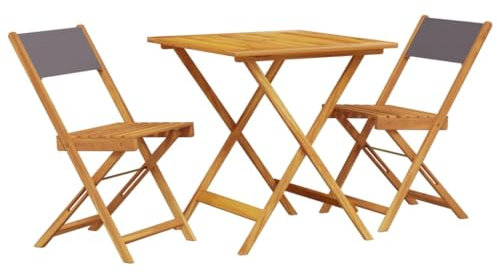 vidaXL Ensemble de Bistro 3 pcs Anthracite Tissu et Bois Massif, Ensemble de Bistro de Jardin, Ensemble de Balcon, Ensemble de Meubles d'extérieur