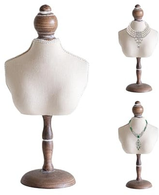 TINGSING Jewelry Mannequin Display Stand Vintage Necklace Bust Stand Female Dress Form Jewelry Bust Organizer Holder for Show Pendant, Earrings, Rings,Half Chest With Base