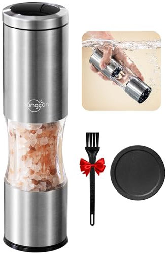 Sangcon Macinapepe con coperchio antipolvere, macina pepe manuale con grana regolabile, acciaio inossidabile spazzolato, Nucleo di macinazione in ceramica,grande capacità di 4,7 Oz, 1 Pz(Argento)