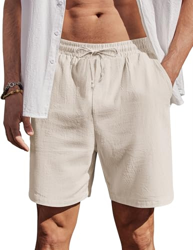 COOFANDY Shorts pour Homme Décontracté en Coton d'été Pantalon Court avec élastique Chino Shorts de Plage avec Poches Beige XL