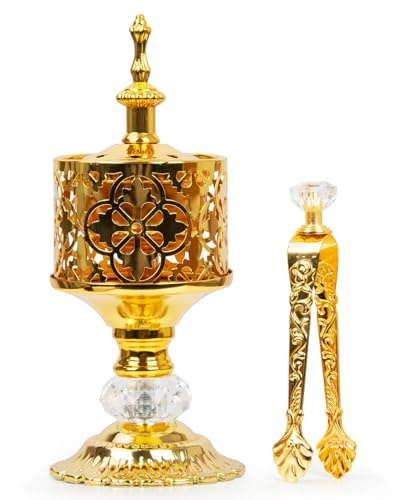 Xisakaca Incense Holder, Frankincense Charcoal Incense Resin Stand, Bakhoor Incense Burner, Ideal for Aromatherapy Yoga Spa, Home Christian Church Censer, Gold
