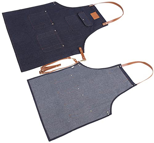 Delantal con Pechera con Correa de Cuero Vaquero, Delantal de Cocina Resistente para Panadero, Barbacoa, Uniforme de Trabajo de Chef, Cafetería, Restaurante, Hotel (Delantal para