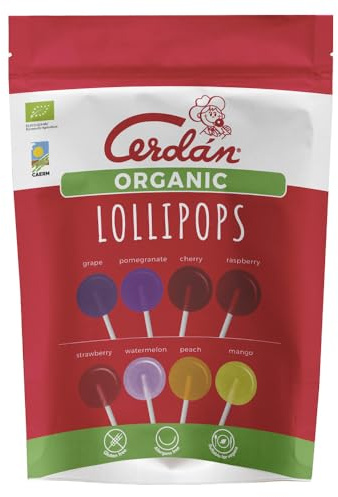 Caramelos Cerdán - Piruletas Organic Lollipops Ecológica Bio - 8 Sabores Surtidos | 40 uds | Piruleta Sin Gluten ni Alérgenos y Apta Veganos | Ideal para Fiestas, Navidad y Cumpleaños