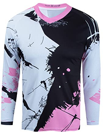 Radtrikot Jungen T-Shirt Langarm Mädchen Kinder Off-Road Downhill Mountain Bike Cycling Jersey Motorrad Fahrrad Kleidung Pink Size YM