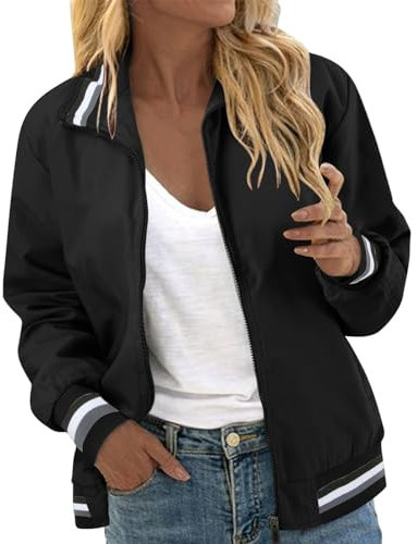 Bomberjacke Damen, Damen Blouson Jacke College Frühlingsjacke Große Größen Übergangsjacke Elegant Kurzmantel Frühjahr Langarm Leichte Sommerjacke Zip Einfarbig Dünne Sweatjacke Oversized Windbreaker