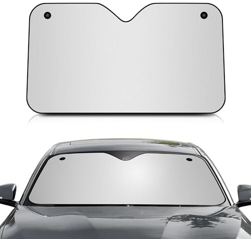 +PWR Car Parts Autosonnenschutz aus Aluminium, vorne, Silber, Größe M, 130 x 70 cm, mit Saugnäpfen. Schützt den Innenraum des Autos vor Sonnenstrahlen. Einfache und schnelle Installation.