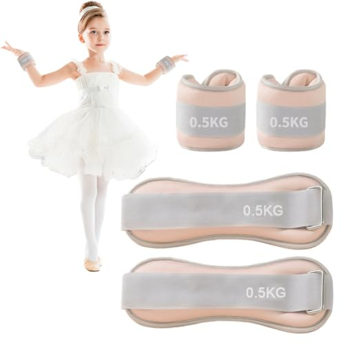 LOMUG Pesos para piernas y brazos, juego de 2 pesas ajustables para pies (1 kg par, 0,5 kg cada uno), juego de pesas ajustables para principiantes y niños, yoga, pilates, danza, barra, correr, cardio